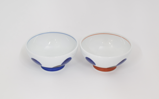 深川製磁 有田焼 丸紋(赤・呉須）ペア中丼 A65-24