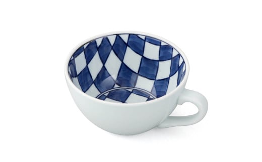 源右衛門窯 染付市松紋 スープ碗 器 食器 皿 デザートカッ