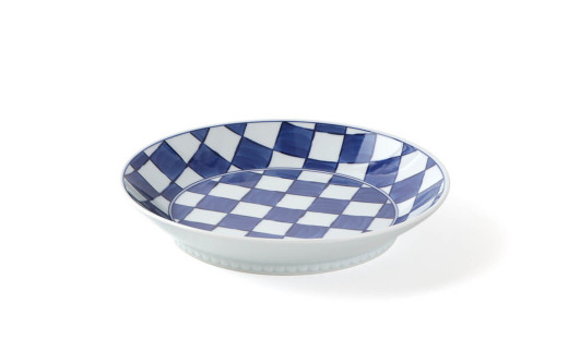 源右衛門窯 染付市松紋 深皿 器 食器 皿 カレー皿 パスタ皿 