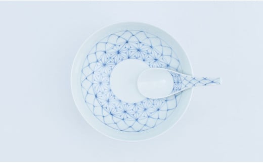 有田焼 究極のラーメン鉢 染付網目麻の葉 ペアセット レン