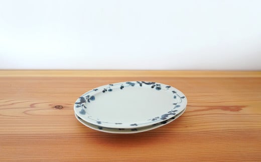 金善製陶所 21.5cm リム楕円プレート 岩花蝶 2枚 有田焼 食器 