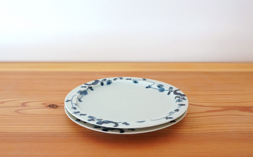 金善製陶所 20cm 円リムプレート 岩花蝶 2枚 有田焼 食器 器 