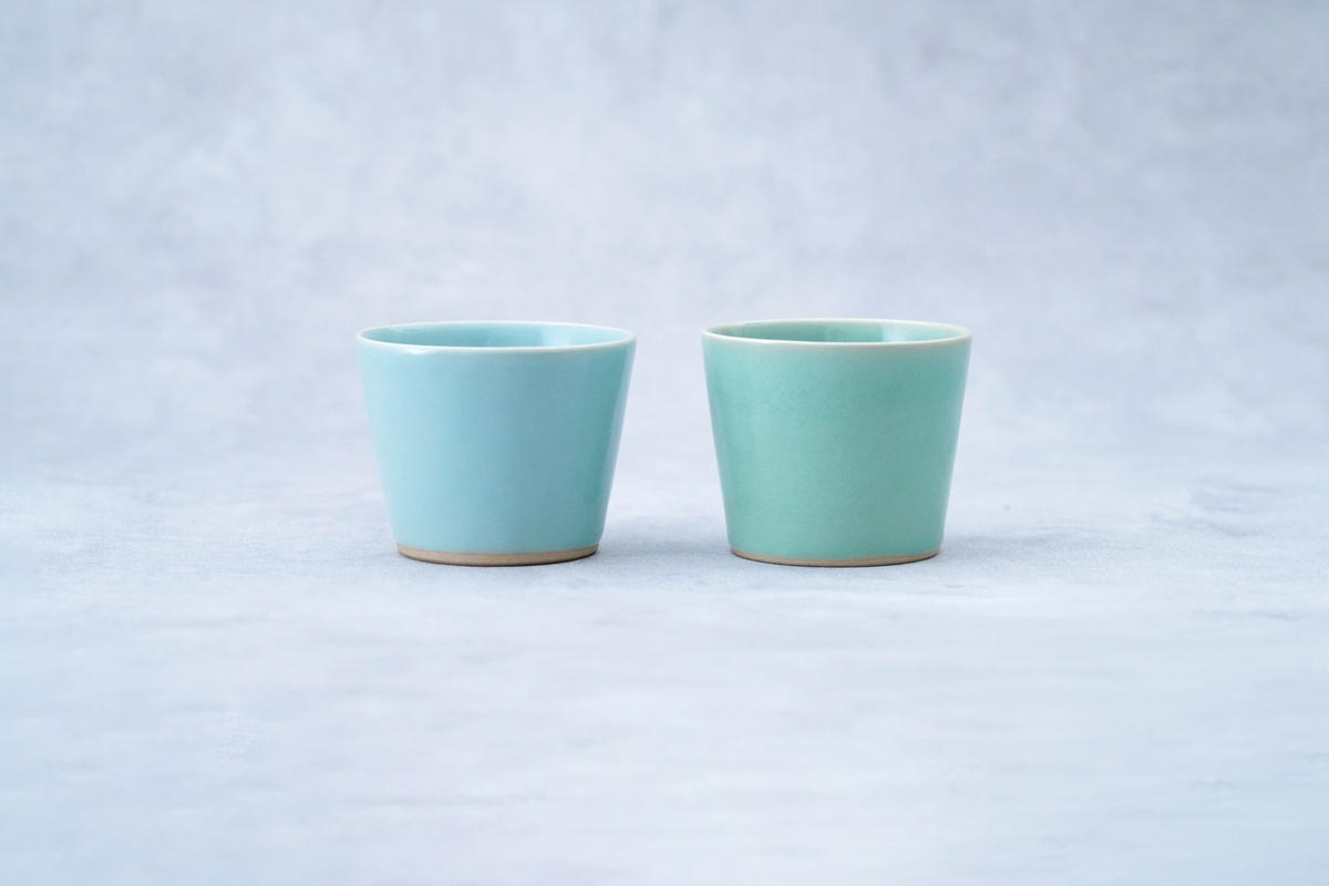 翡翠・天青そば猪口2色セット 有田焼 青磁 食器 作家 梶原