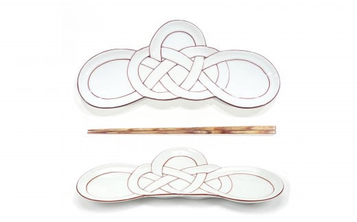 有田焼 朱線松結び 長皿 2枚セット 24to3【西富陶磁器オリジ