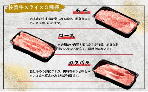 佐賀牛を食べ比べ！ スライス3種盛り 100g×3種【ロース、モ
