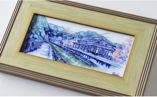 有田焼 線刻陶額「桜の咲く頃～上有田駅の春～」【聡窯 辻