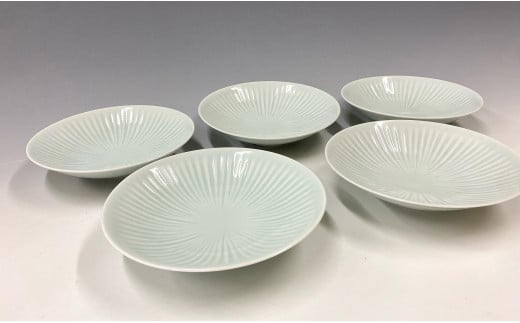 有田焼 青白磁線彫皿 5枚組【中仙窯・中尾純作】皿 青白磁 