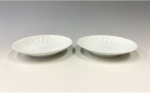 有田焼 白磁稜線皿（ペア）【中仙窯・中尾純作】皿 白磁 