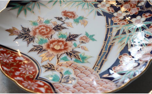 有田焼 笹紅梅菊型 18cm プレート 2枚セット【まるふく】お