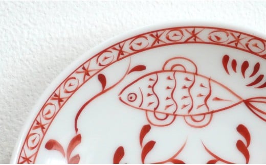有田焼 魚鳥文小皿 【香蘭社】 赤絵 シリーズ 手描き 13cm