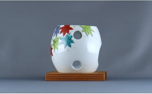 有田焼 茶香炉〈紅葉尽し文〉【赤絵白磁硯処 雪月花】手描