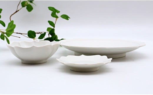 有田焼 白マット 桔梗渕 3点 セット【深海三龍堂】食器 器 