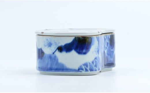 有田焼 雲濃銀彩重ね まゆ型陶箱 【まるぶん】 食器 器 青 