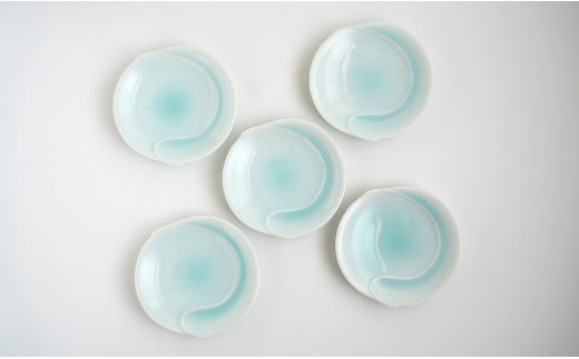 有田焼 青白磁稜線銘々皿 5枚組【貴好人】取皿 ケーキ皿 和