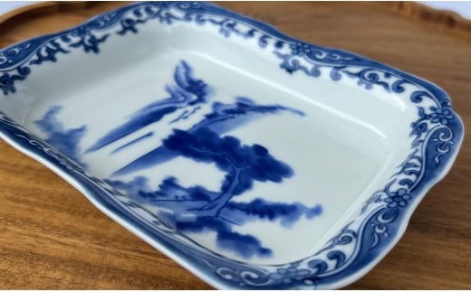 有田焼 染付縁唐草見込み瀑布図長角皿 2枚 セット【有田焼 