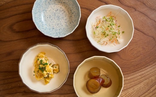 有田焼 10.5cm 十六角ボウル 4枚 セット【金善製陶所】小鉢 