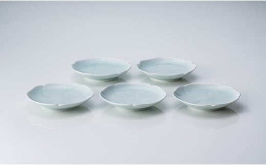 有田焼 青白磁花小皿 5枚組【中仙窯】中尾純 伝統工芸 作家