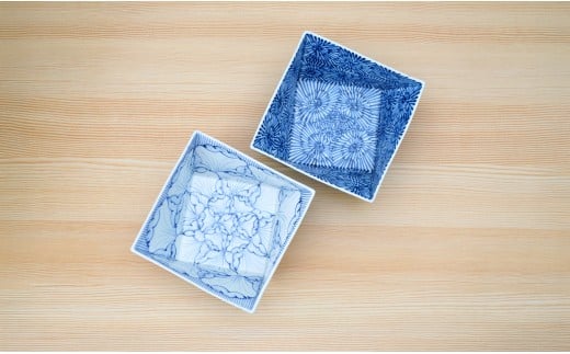 有田焼 染付角捻り鉢花弁紋と蛸唐草2点セット 鉢 盛皿 そう