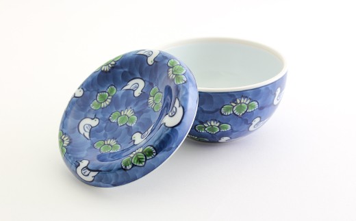 源右衛門窯 染錦水鳥図 小物入 蓋物 器 水鳥 お漬物 有田焼 