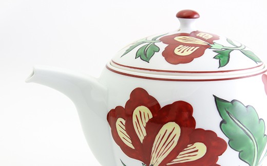 源右衛門窯 赤絵更紗唐花文 後手急須 食器 お茶ポット 急須