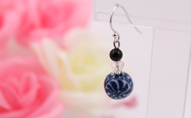 有田焼たこ唐草紋様ピアス silver925 有田焼アクセサリー二宮