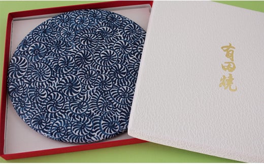 二宮閑山 有田焼染付マウスパッド たこ唐草紋様 A24-149