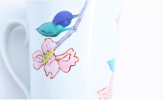 有田焼 マグカップ 山茶花文【赤絵白磁硯処 雪月花】食器 