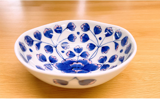 そうた窯 染錦緑彩牡丹・ピンク彩牡丹のボウル 2色ペアセ