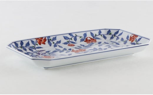 源右衛門窯 染錦花唐草 長方皿 器 食器 角皿 長皿 有田焼 A75