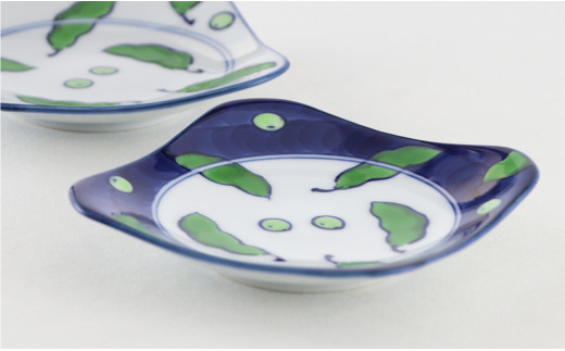 源右衛門窯 染錦緑豆紋 染錦緑豆紋濃 小皿 器 食器 枝豆 2枚