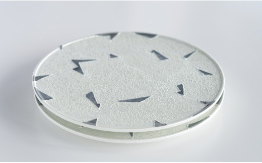 グレー角紋白泡雲銀 フラットプレート 2枚セット【松尾陶