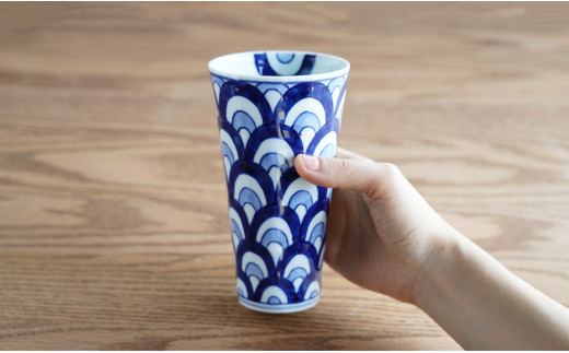 有田焼 面取タンブラー ペアセット 麻の葉＆二色青海波【