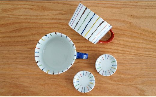 有田焼 オリジナル スープカップ＆レスト4点セット/染錦線