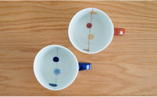 有田焼 藍土オリジナル スープカップ/青玉・赤玉ペアセッ