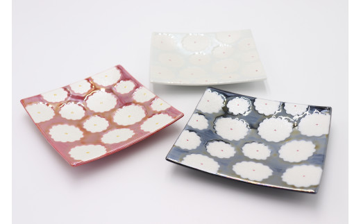 有田焼 利久窯 花真珠角プレート 5色セット 陶窯みかわや A5