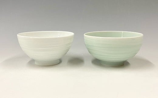 中仙窯 有田焼 白磁・青白磁飯碗セット お茶碗 夫婦茶碗 ペ