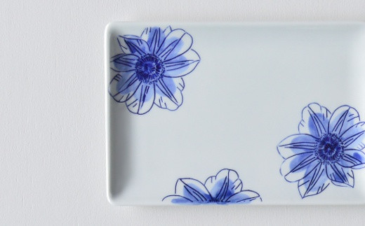 有田焼 鉄仙シリーズ 長角皿(青) 2枚セット 聡窯 食器 器 う