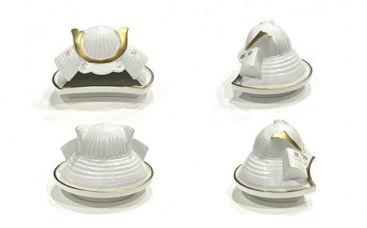 有田焼 端午の節句 マットホワイト金彩 兜 蓋物 24to3 西富陶