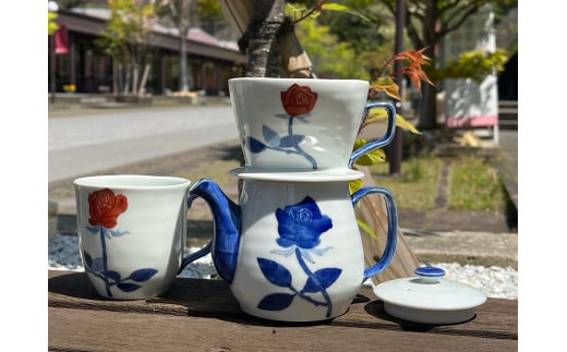 有田焼 バラ絵 コーヒードリッパー＆ポット＆マグカップの