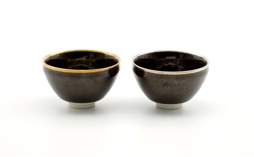 有田焼 油滴天目ぐい呑み（木箱入り）金/銀 深海三龍堂 有