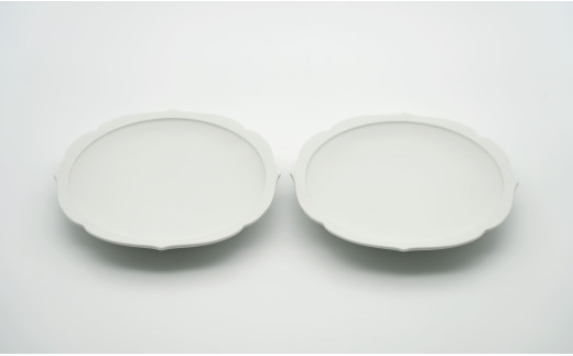 有田焼 白マット輪花桔梗渕6.5寸皿＋丸リング箸置き/各2個