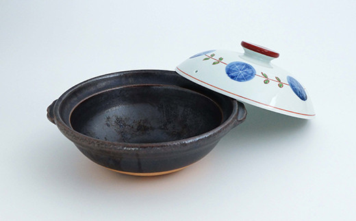 有田焼 染錦丸紋つなぎ 8号土鍋セット にっこり2人用【金照