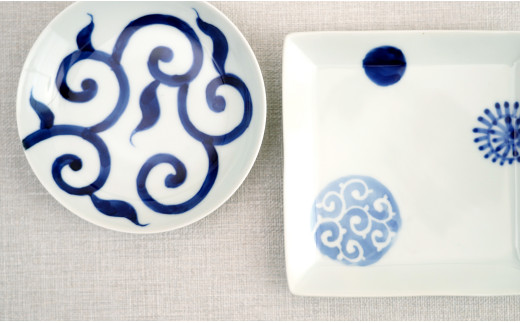 有田焼 粋なカタチ 染付小皿小鉢揃い (5枚セット)深海三龍