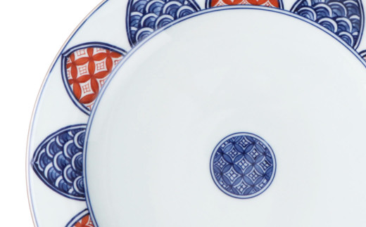 源右衛門窯 染錦波七宝文 皿 器 食器 盛皿 プレート 有田焼 