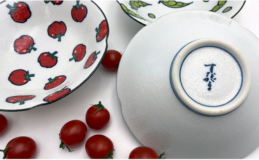 有田焼 野菜畑のボウルセット【ミニトマト・そら豆・なす