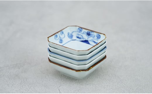 皓洋窯 有田焼 隅切小皿絵変わり5点セット 5枚 正方形 取り
