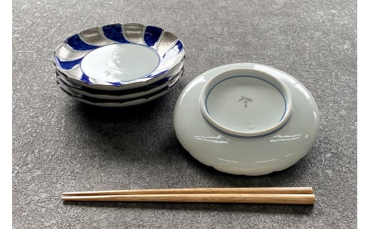 有田焼 其泉 銀彩染付 銘々皿 15.3cm 4枚セット【賞美堂本店