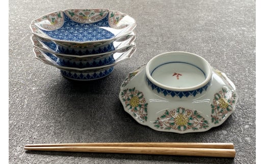 有田焼 其泉 麻の葉地紋 銘々皿 15.5cm 4枚セット【賞美堂本