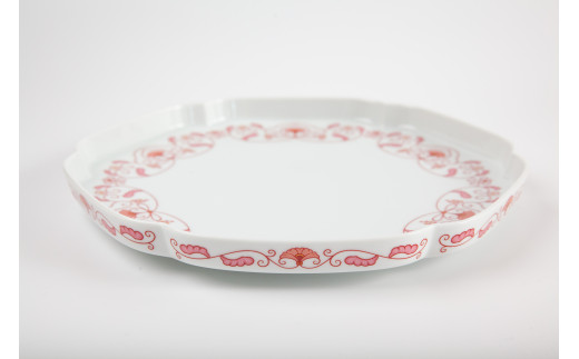 有田焼 其泉 プレート 24.5cm 花浅葱 紅赤 ペア【賞美堂本店