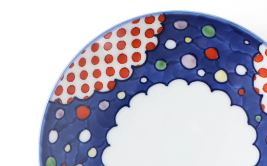 源右衛門窯 染錦間取水玉 銘々皿 ケーキ皿 デザート皿 ポッ